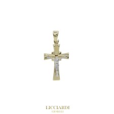 Ciondolo uomo croce con Crisco oro bicolore 18kt