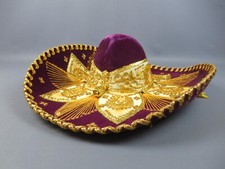 Cappello Messicano Vero Sombrero Salazar Yepez velluto viola e oro vintage