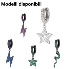 Orecchino Donna Pendente Stella Fulmine Serpente Amen Argento 925 Zirconi