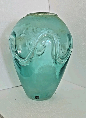 Vaso vetro arte scavo verde - vaso,