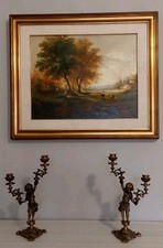 Dipinto Olio Su Tela 40×50 cm-Paesaggio con figure-Con cornice 67,5×57,5cm