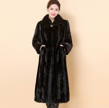 Cappotto lungo donna pelliccia visone lusso taglie forti outwear giacca lunghezza intera nuovo