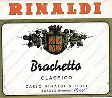 1958 Vino Brachetto Carlo Rinaldi Barolo distilleria etichetta pubblicitaria
