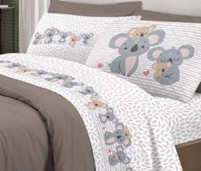Completo Lenzuola Pensieri Delicati "Koala" 100% Cotone Singolo Matrimoniale