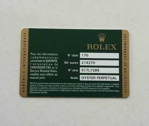 Rolex guarantee warranty - guarantee, card