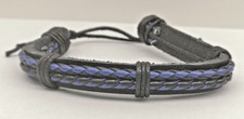 Bracciale regolabile cuoio intrecciato nero/blu - uomo B33