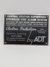 Insegna metallo protezione allarme antincendio telegrafo distretto americano ADT vintage anni 50