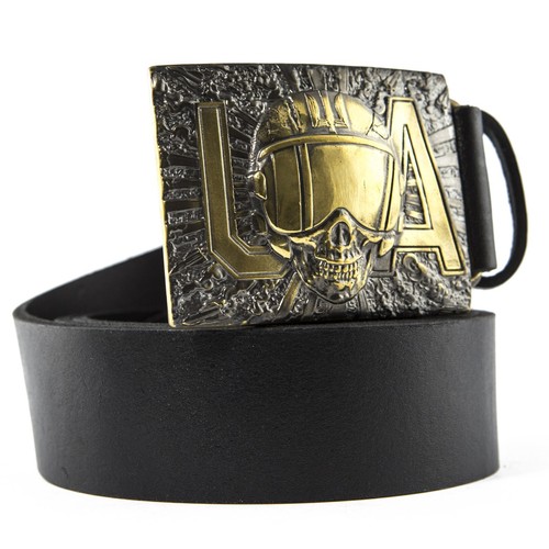 Leather belt with brass - , buckle