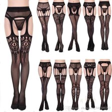 Sexy lingerie erotica donna collant con cintura varie fantasie Nero Nuovi