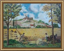 ARTE NAIF ESTATE CONTADINI MIETITURA  olio tavola ENRICO COPETTA COEN BRESCIA