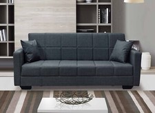 DIVANO LETTO CONTENITORE RECLINABILE MICROFIBRA GRIGIO SCURO CUSCINI BRACCIOLI
