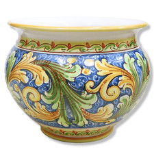 Cachepot Vaso per piante in ceramica Caltagirone, decoro Barocco su fondo blu, c