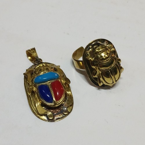 Set anello ciondolo scarabeo - set, e