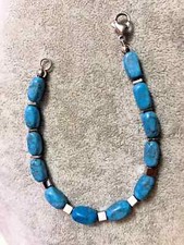 Bracciale Uomo Pietra dura Naturale Howlite Turchese rettangoli cubi argento 5mm