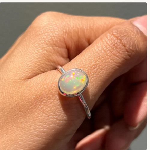 Anello opale naturale - , argento