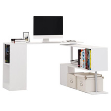 SCRIVANIA MODERNA ANGOLARE PER PC CON LIBRERIA IN LEGNO BIANCO