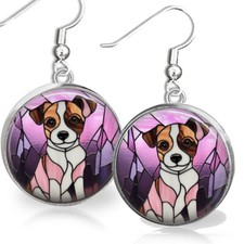 Orecchini Jack Russel Terrier cucciolo cane finta vetro colorato stampa artistica sterling