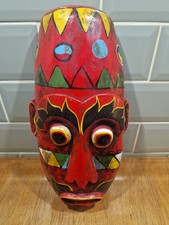 Hand Painted Carved Wood Wall Mask African Ethnic Tribal A