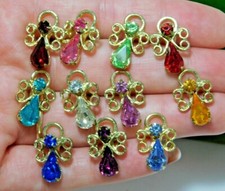 Pennino Angelo Custode Cherubino Pietra Zodiacale Colore Strass Oro Orecchini B7