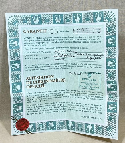 Rolex certificate 16264 - rolex,