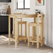 Set Tavolo e 2 Sedie da Bar in Legno Massello di Pino Marrone 57x57x101 cm Miele