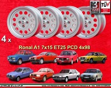 4 Cerchi Alfa Romeo Ronal A1 7x15 4x98 Alfetta Giulietta GTV 75 155 164 wheels