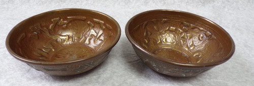 Pair vintage copper bowls - 2,
