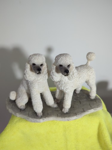 Pair white poodle mounted - pair, poodle's