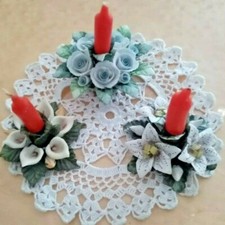 Lotto n.3 statue Fiori Ceramica Capodimonte Rose Loto Calle Portacandele Marchio