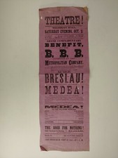 Melodeon Hall Theatre Benefit Medea 1875 antico poster Broadside Indiana? Ohio?