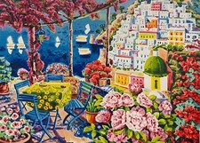 Faccincani Athos 60x80 Le sedie azzurre Positano Serigrafia Polimaterica su tela