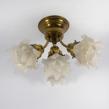 LAMPADARIO PLAFONIERA DA SOFFITTO ART DECò IN OTTONE E VETRO VINTAGE - W178