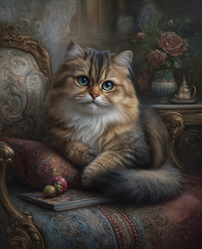 Fluffy tabby gatto sdraiato - fluffy,