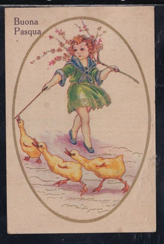 Cartolina buona pasqua bambina - cartolina,