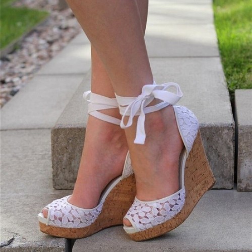Sandali donna bianchi pizzo