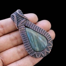 Ciondolo Labradorite Naturale Filo di Rame Avvolto Pendente Gemma Rame Gioielli