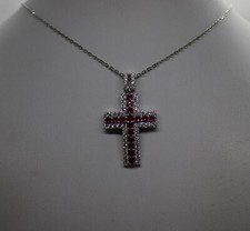 CROCE CIONDOLO ARGENTO ZIRCONI RUBINI E BIANCHI RODIATA MM 21X3 EXPLOIT