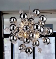 Lampadario Sputnik a sfera cromata argento metallizzato e sfere trasparenti plafoniera casa