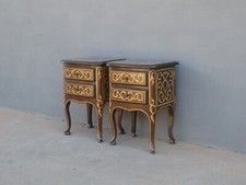 Coppia di comodini in noce tavolini intarsiati in stile, '900 - H 60,5 cm!