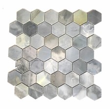 Piastrella da parete e pavimento mosaico marmo lucido esagonale Genova blu 2"