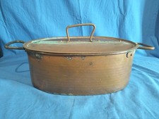 Antica Pentola Casseruola Rame Stagnato Battuta A Mano XIX secolo Con Coperchio