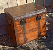 Antico Forziere Da Carrozza Baule In Legno  E Ferro Espositivo Fine ‘800