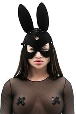 Maschera viso coniglietto in ecopelle viola in neoprene - Nero