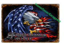 Insegna in metallo aquila bandiera patriottica americana, stile vintage arte garage