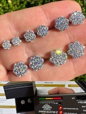 Orecchini VVS Moissanite borchie a grappolo set fiori vero argento sterling 925 6-11 mm