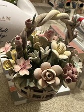 CAPODIMONTE Cestino fiori collezione ceramica di  italy dipinta mano VINTAGE