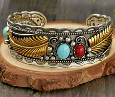 BRACCIALE RIGIDO STILE NAVAJO DA DONNA - COLORE ORO E ARGENTO - COME FOTOGRAFIE