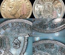 ERRORE 1975 SPAGNA MONETA 5 PESETAS - UNICA DOPPIA STRATO DI METALLO, COIN - FRA