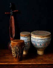Vintage African Tribal Drums & String Instrument (Set of 3) – Ethnic Boho Home