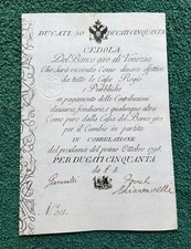 50 CINQUANTA  DUCATI 1798 CEDOLA BANCO GIRO DI VENEZIA MISURE CM 13 X 18,4 RARA